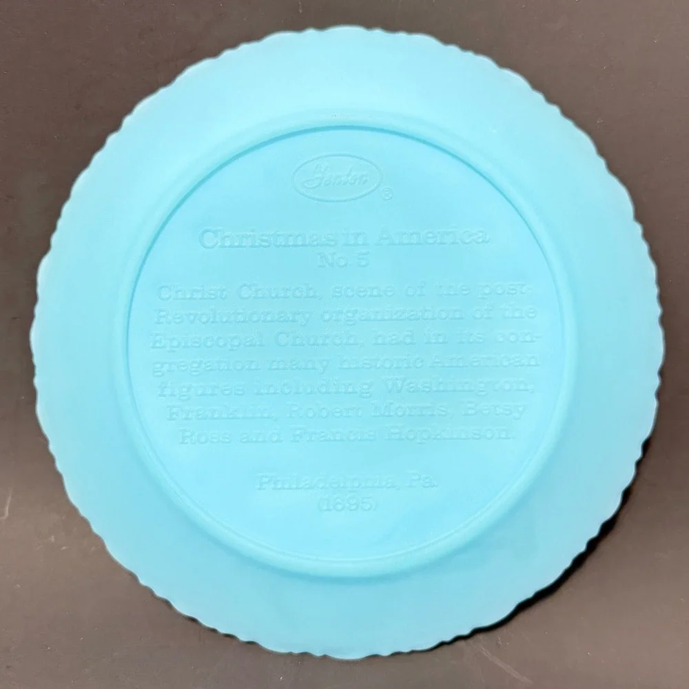 Fenton Christmas 1974 Plate Blue Satin Glass Christ Church Philadelphia No 5 8
